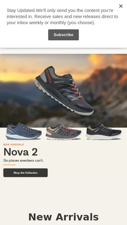 Merrell website shown on mobile