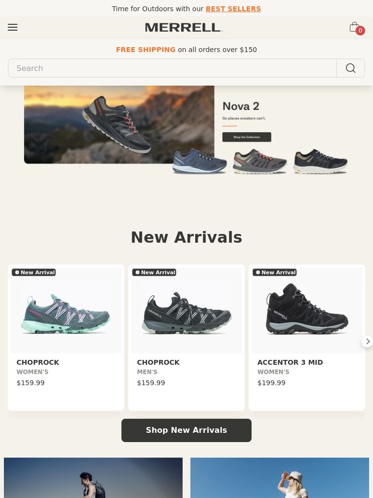 Merrell website shown on tablet