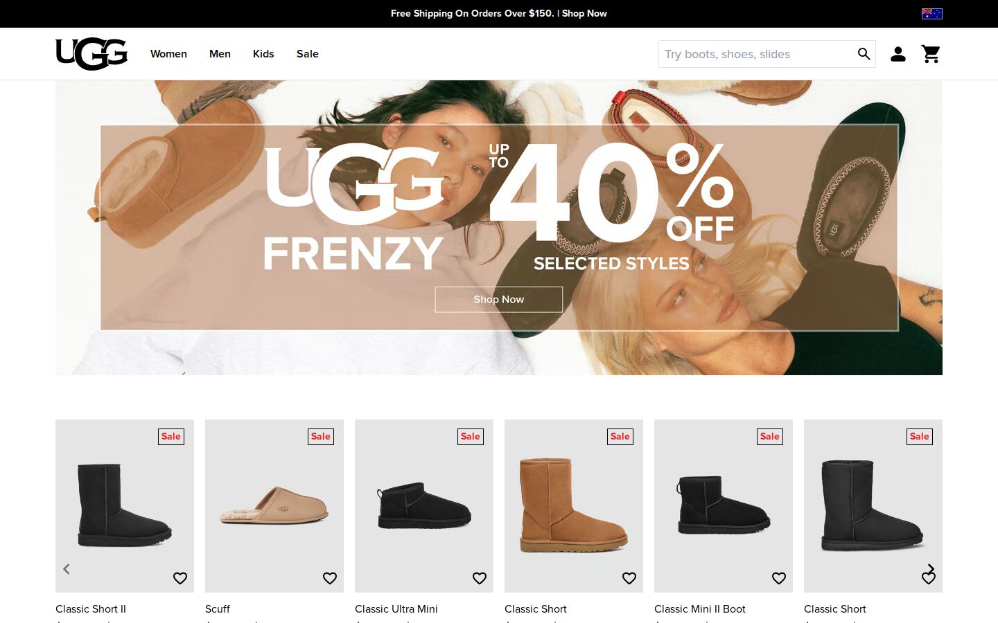 Ugg website shown on desktop