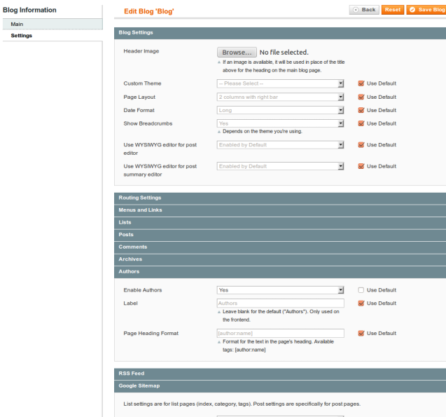 Edit Blog Settings