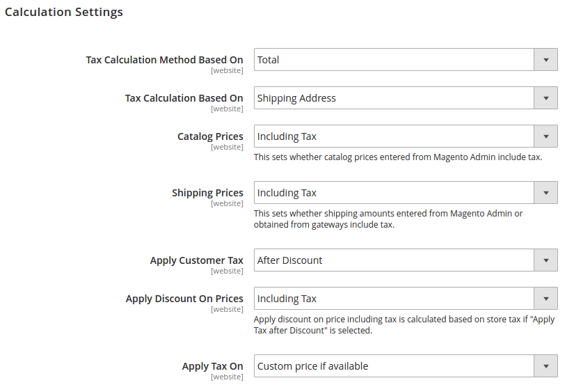 Magento 2 Tax Calculation Options