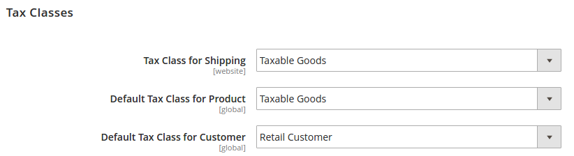 Magento 2 Tax Classes Options