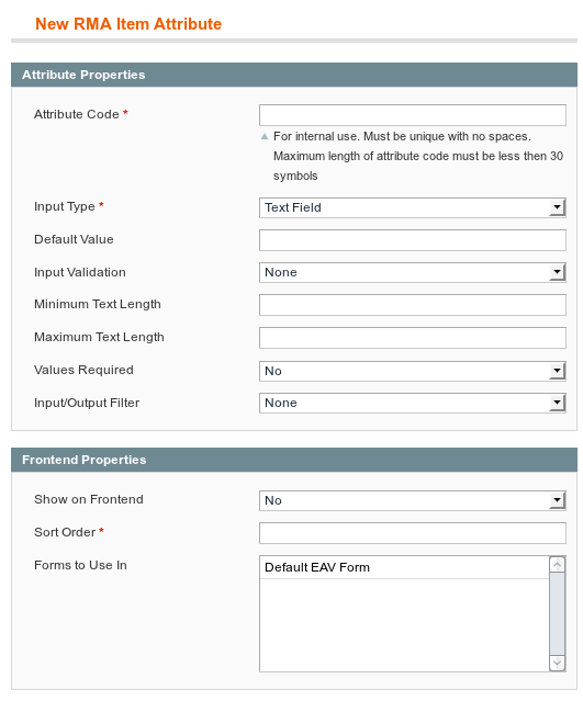 Create new attribute form