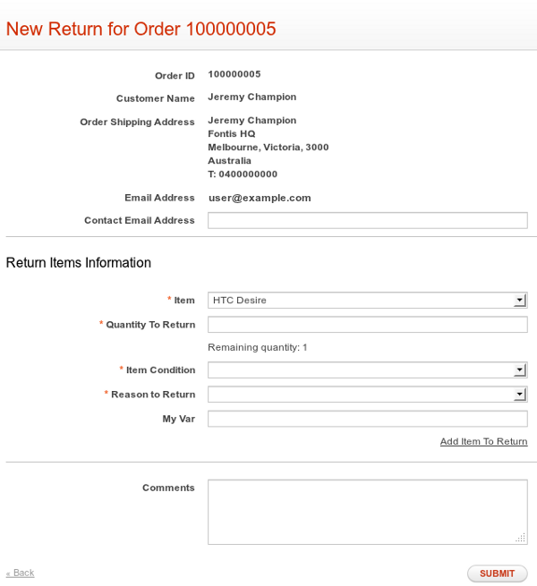 Create new return form